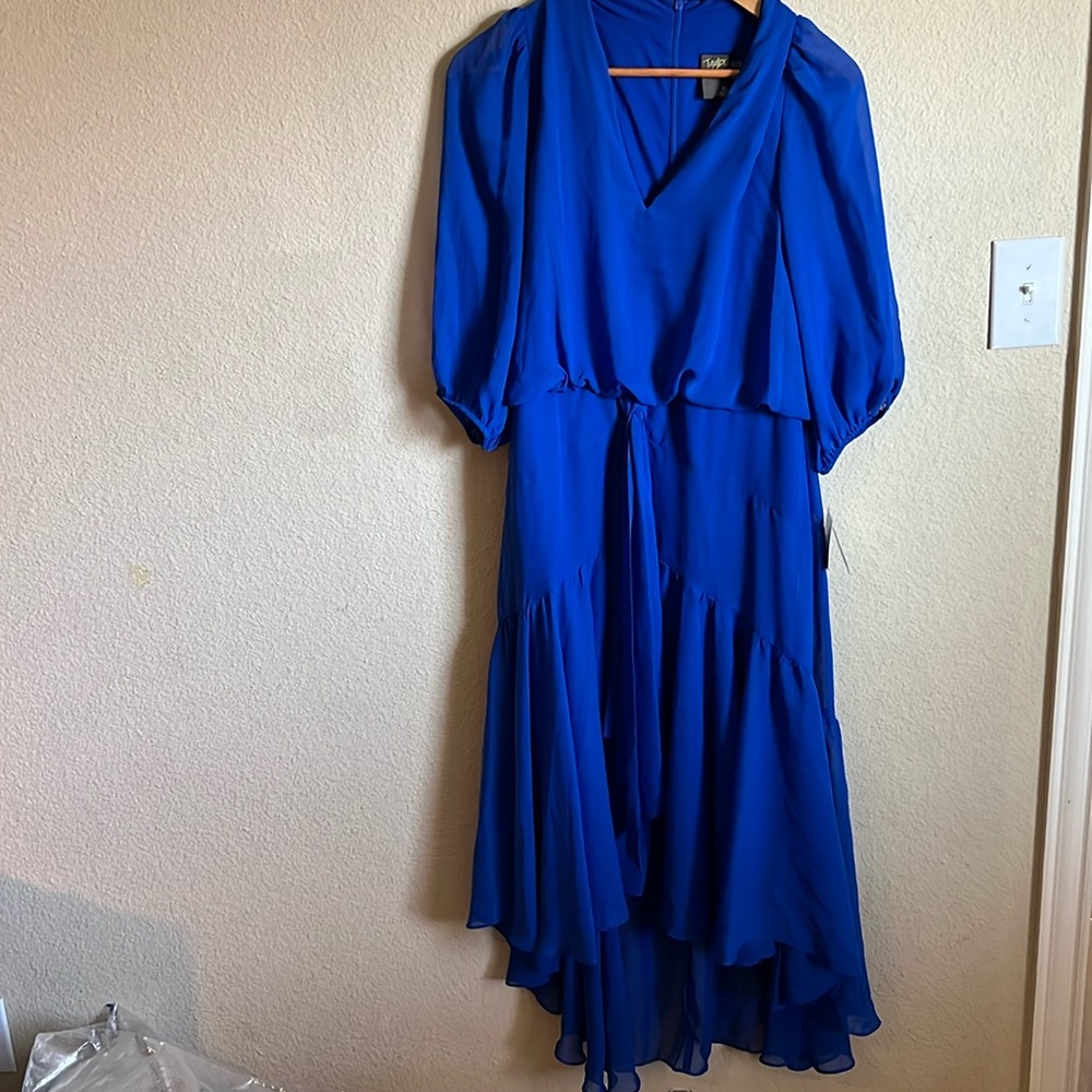 Blue tie-waist high low dress
